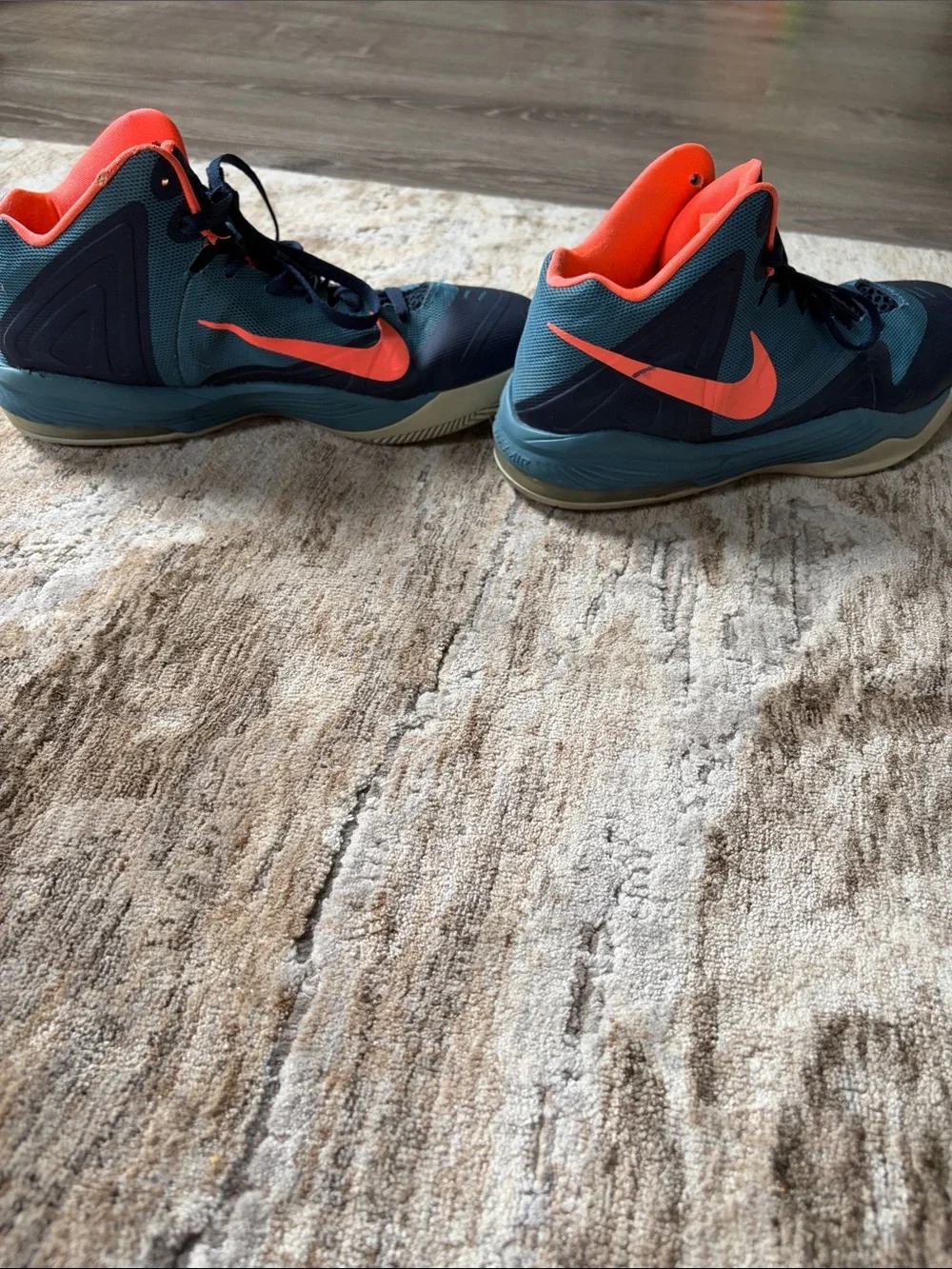 Nike Navy and Coral High-Top Basketball Shoes